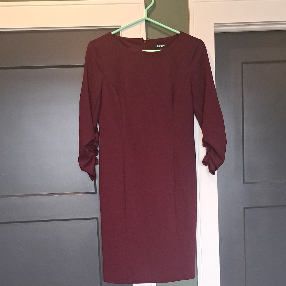 DKNY Wine Long Sleeve Sheath Dress